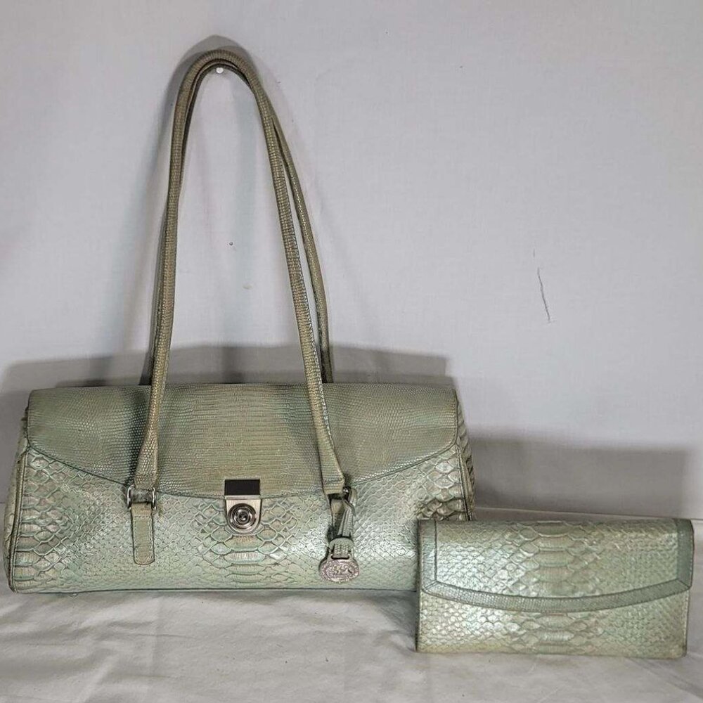 BRAHMIN VINTAGE MINT GREEN PURSE SILVER HARDWARE/ MATCHING WALLET